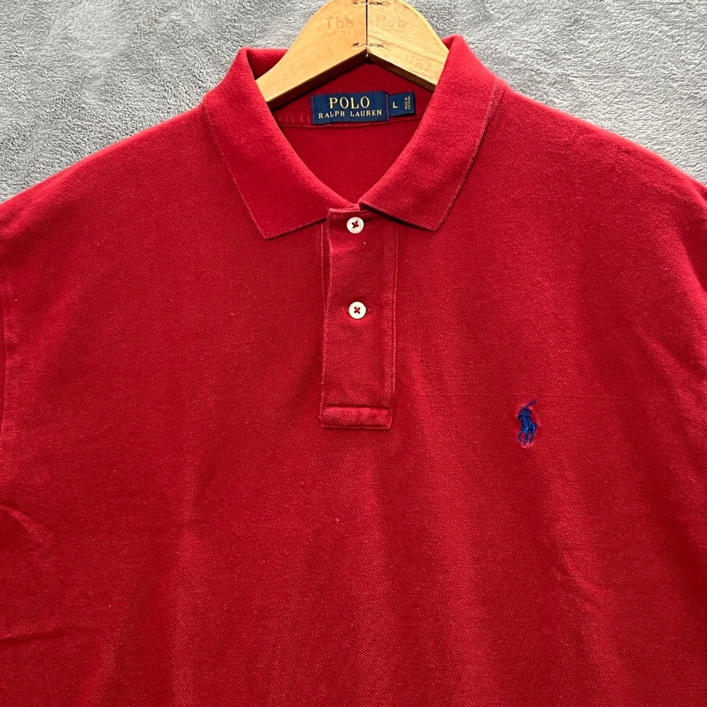Polo Ralph Lauren Mens Red Short Sleeve Pique Cotton Polo Shirt Large Navy Pony